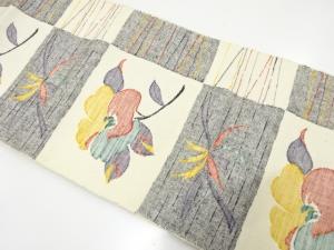 手織り真綿紬　椿に花模様織り出し　名古屋帯